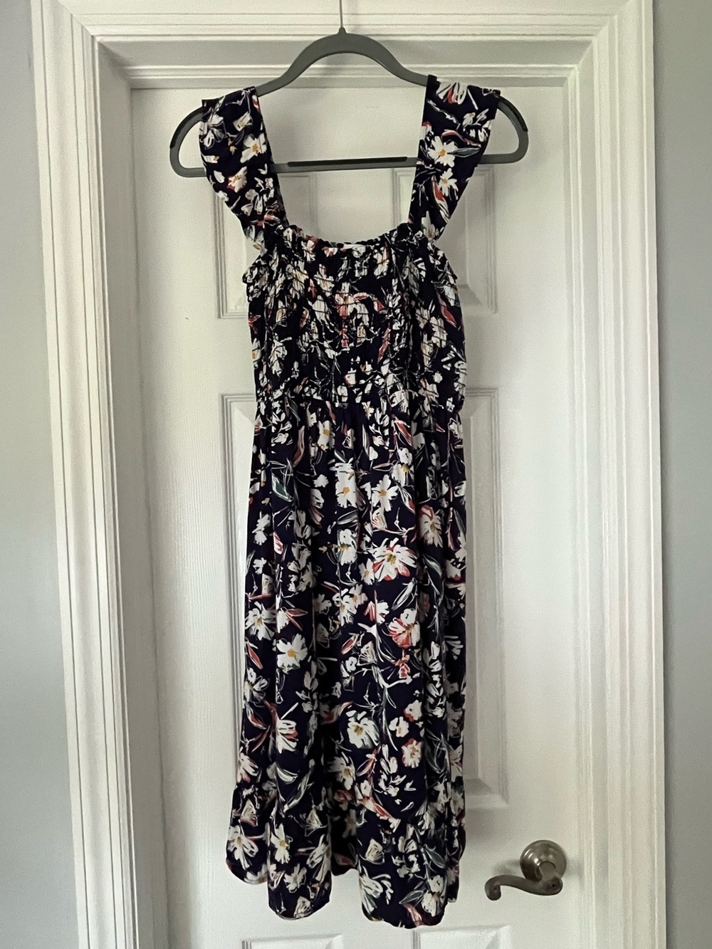 Ces Femme Smocked Ruffle Sleeve Sundress, Navy/Floral - Size S Missing Size Tag